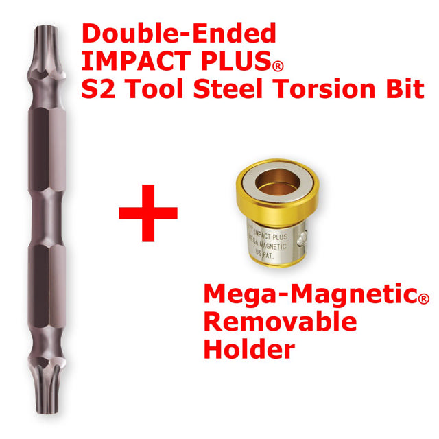 T25 Torx Dbl-Ended Mega-Magnetic Impact Plus Bit Carded