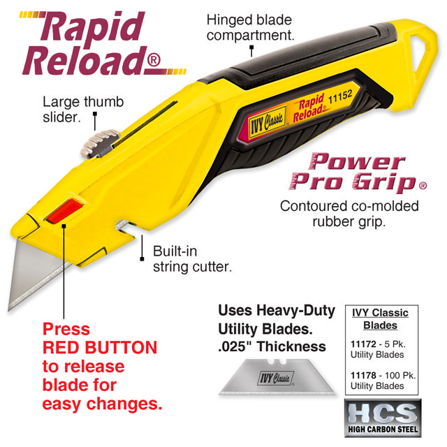 Rapid Reload® Retractable Utility Knife w/4 blades