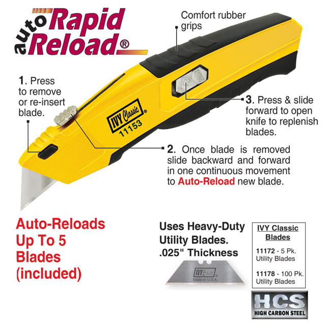 Auto Rapid Reload® Retractable Utility Knife w/5 blades