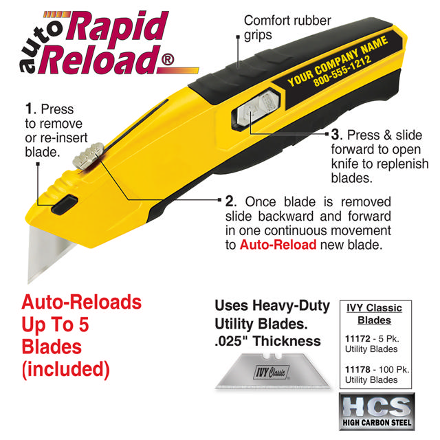 Auto Rapid Reload® Retractable Utility Knife - Private Label