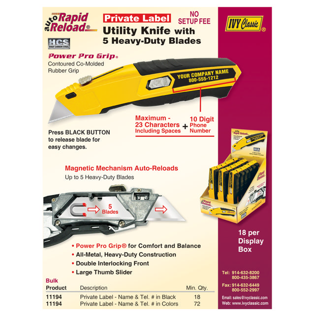 Auto Rapid Reload® Retractable Utility Knife - Private Label