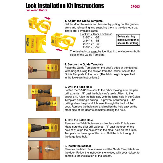 Lock Install Kit w/Guide wood doors 1-7/8