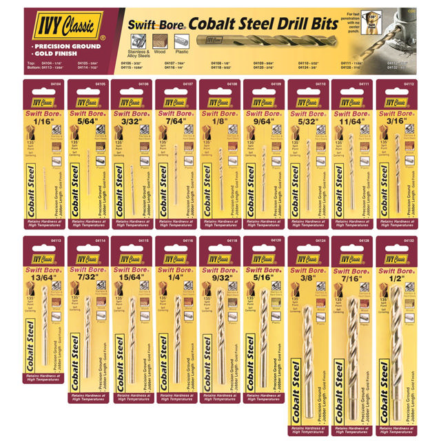 18 Pc. Cobalt Drill Bit Display - Carded