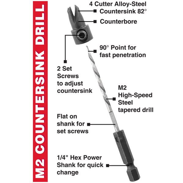 #6  9/64" Countersink Tapered Drill, M2 HSS