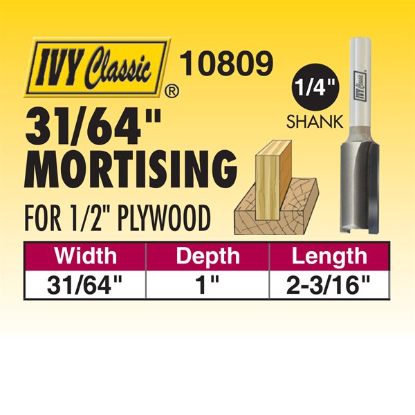 31/64" Mortising Router Bit - For 1/2" Plywood