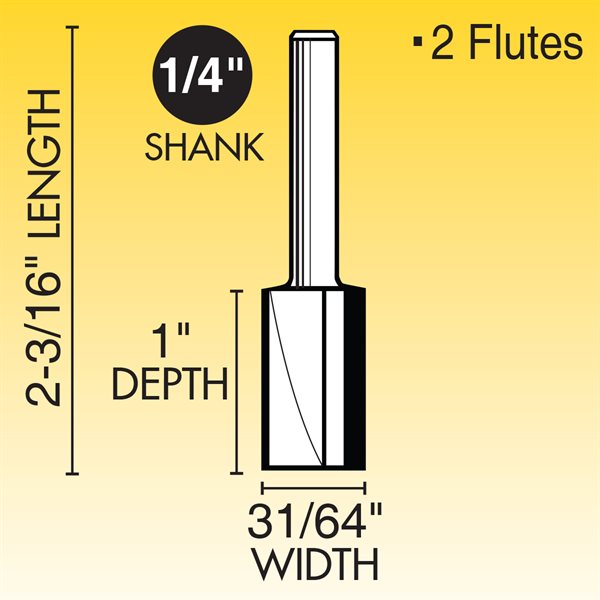 31/64" Mortising Router Bit - For 1/2" Plywood