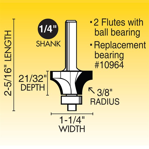 3/8" Rounding Over Router Bit