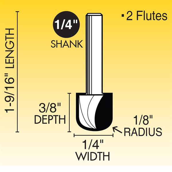 1/8" x 1/4" Core Box Router Bit