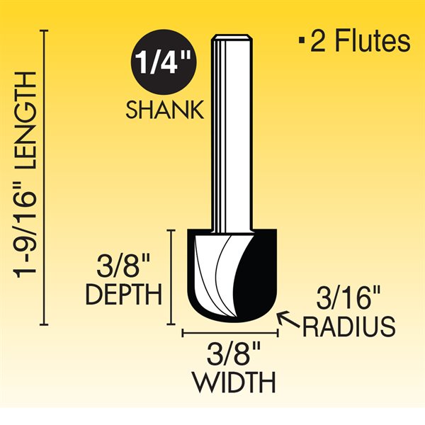 3/16" x 3/8" Core Box Router Bit