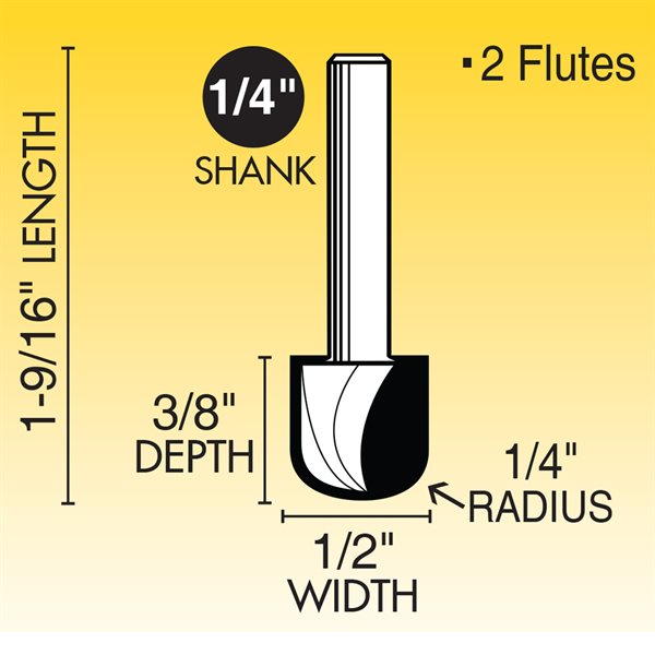 1/4" x 1/2" Core Box Router Bit