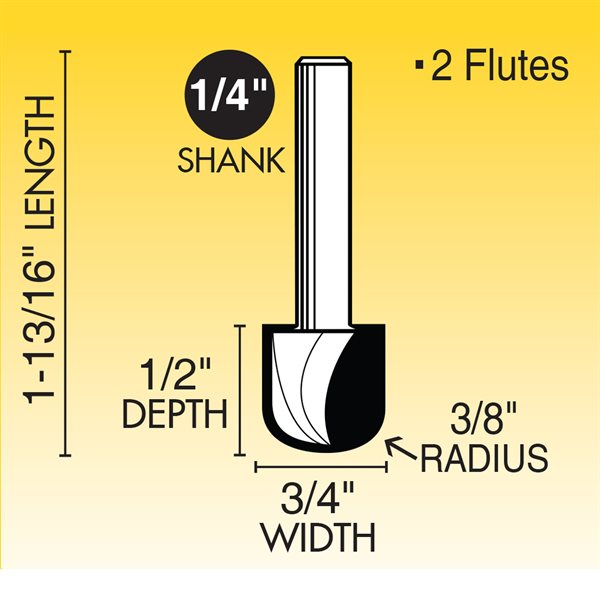 3/8" x 3/4" Core Box Router Bit