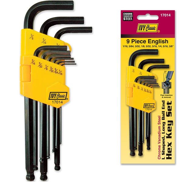 9 Pc L Shaped Ball Hex Key Set-English