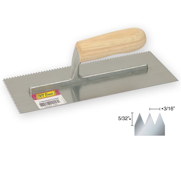 11 x 4-1/2"- 3/16" V Notch Trowel