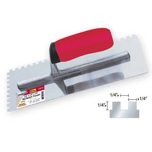 11 x 4-1/2"- 1/4" Sq Notched Trowel - Pro Grip