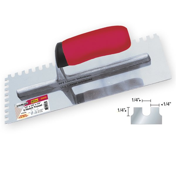 11 x 4-1/2"- 1/4 x 1/4" U Notched Trowel - Pro Grip