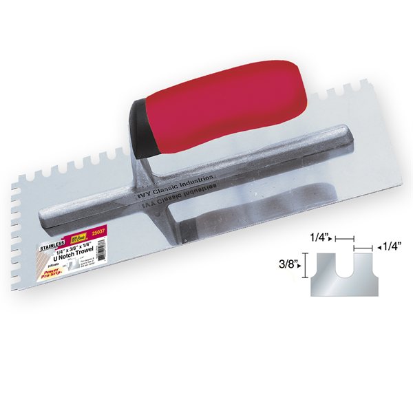 11 x 4-1/2"- 1/4 x 3/8" U Notched Trowel - Pro Grip