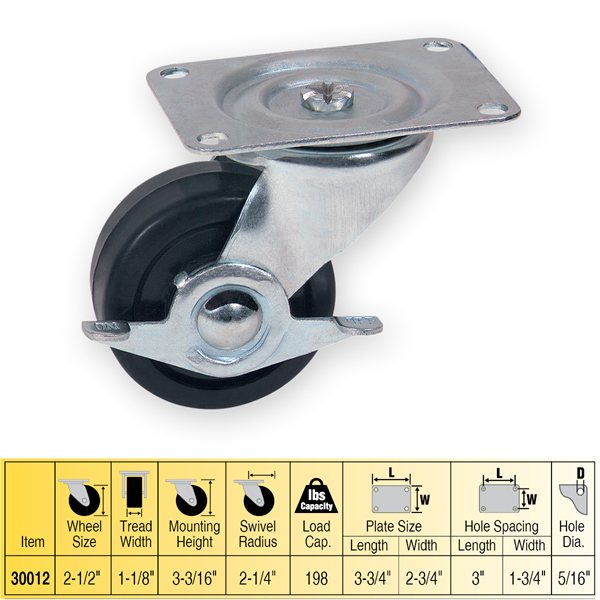 2-1/2" Swivel Caster w/Brake