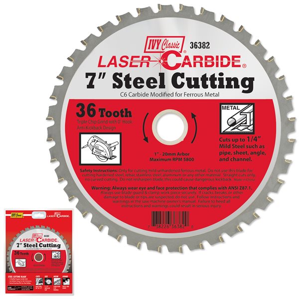 7" x 36T Steel Cutting Carbide Blade 1" arbor