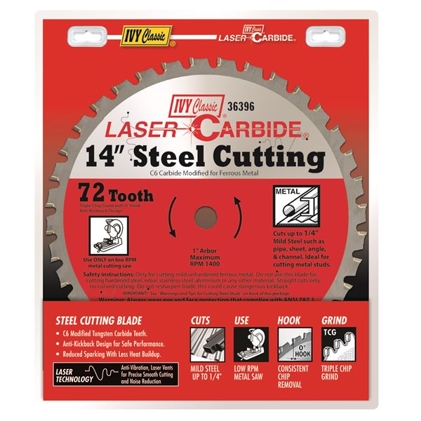 14" x 72T Steel Cutting Carbide Blade 1" arbor