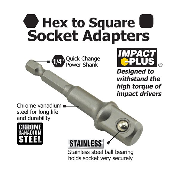 2-9/16" x Hex to 1/4" SQ Socket Adapter