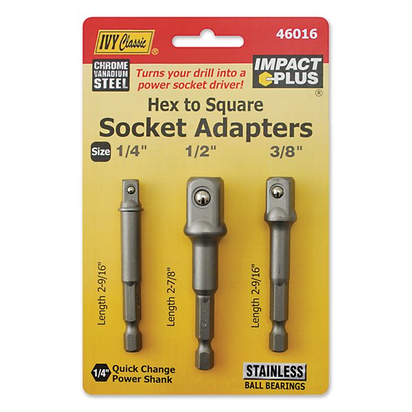 3 Pc Socket Adapter Set - 1/4, 3/8, 1/2"