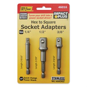 3 Pc Socket Adapter Set - 1/4, 3/8, 1/2"