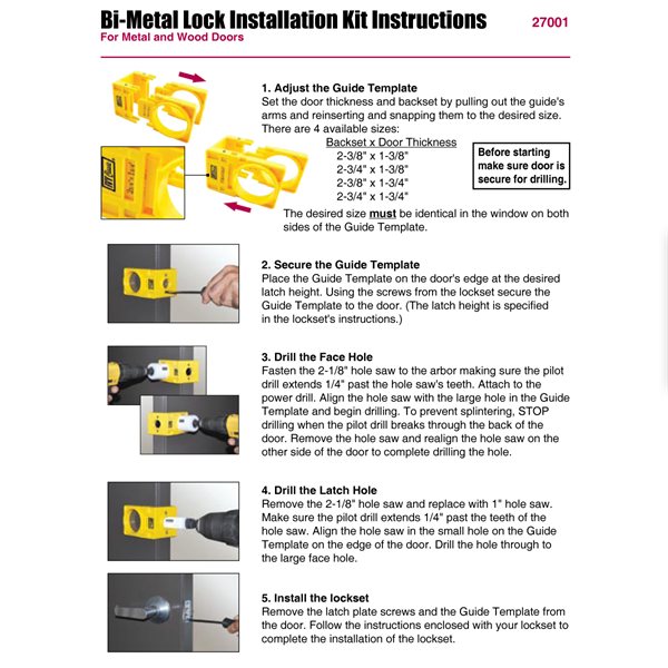 Bi-Metal Lock Installation Kit with Guide