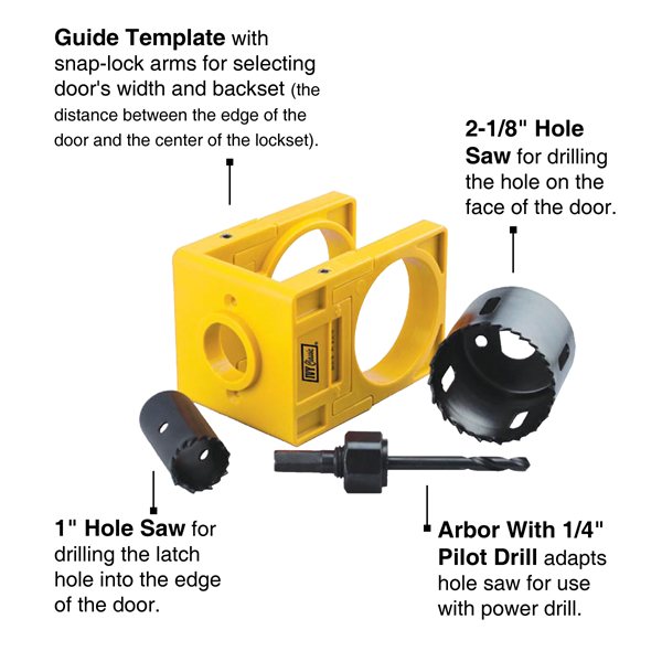 Lock Install Kit w/Guide wood doors, 1-7/8" Deep Cut