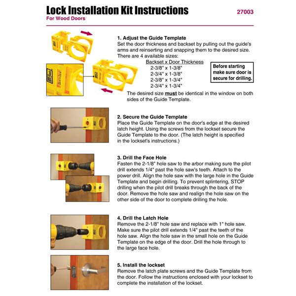 Lock Install Kit w/Guide wood doors, 1-7/8" Deep Cut