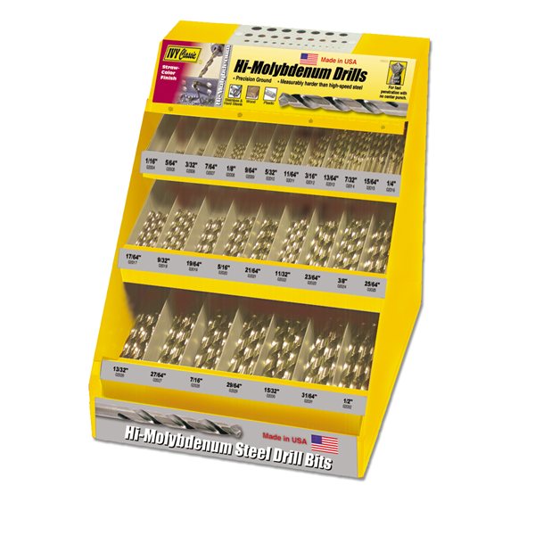 Hi-Molybdenum Steel Drill Bit Display - Bulk