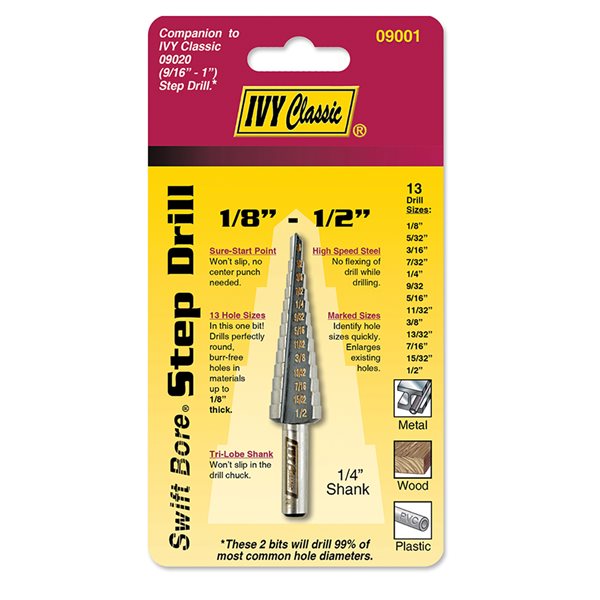 13 Holes 1/8 - 1/2" Step Drill Bit