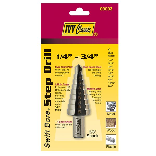 9 Holes 1/4 - 3/4" Step Drill Bit