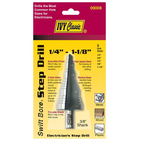 5 Holes 1/4 - 1-1/8" Step Drill Bit