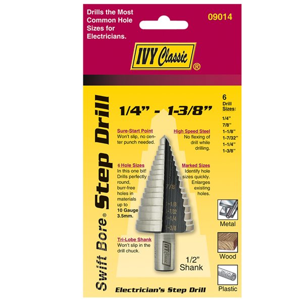 6 Holes 1/4 - 1-3/8" Step Drill Bit