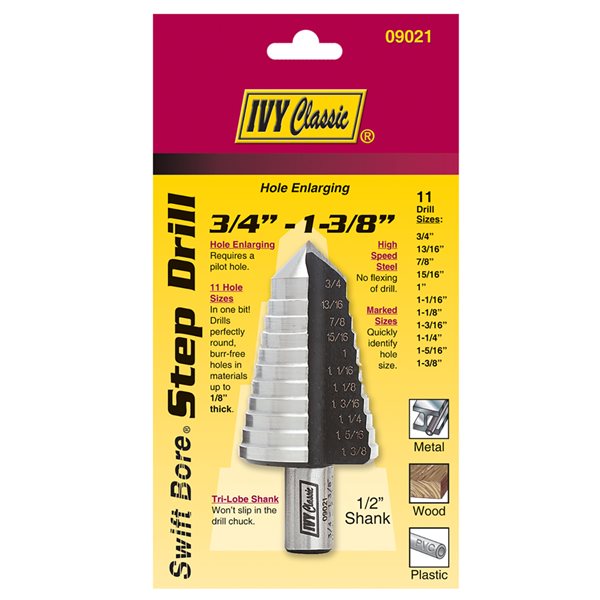 11 Holes 3/4 - 1-3/8" Step Drill Bit