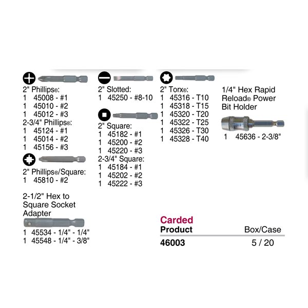 23 pc. Long Power Bit Screwdriving Set