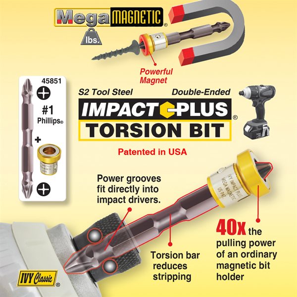 #1 Phillips Dbl-Ended Mega-Magnetic Impact Plus Torsion Bits