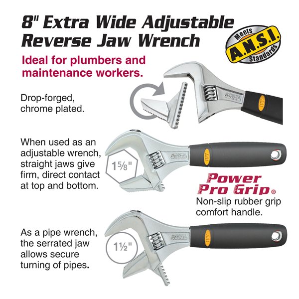 8"  Extra Wide Adj Wrench-Reversible